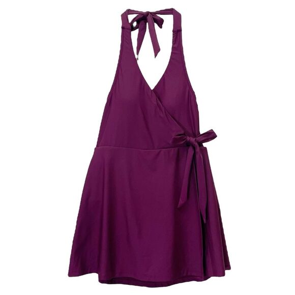 NWT J. Crew Halter Wrap Swim Dress Size 6 One Piece Skirted Swimsuit Iris Maroon - Picture 2 of 12